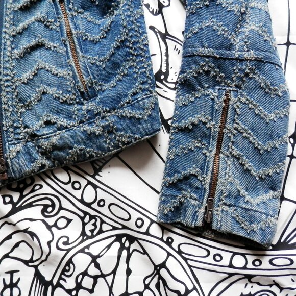 Free People || Punched Denim Herringbone Biker Jacket - Picture 8 of 11